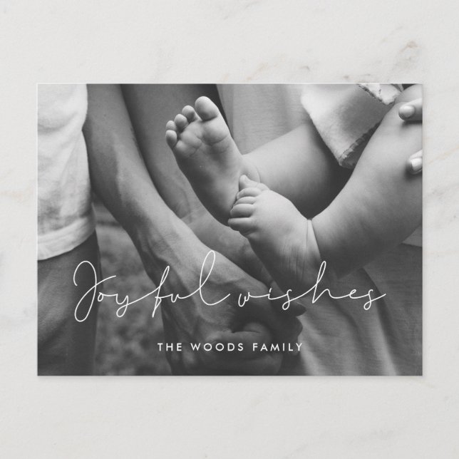 Minimalistische handgeschriebene Freude wünscht Fo Postkarte (Vorderseite)