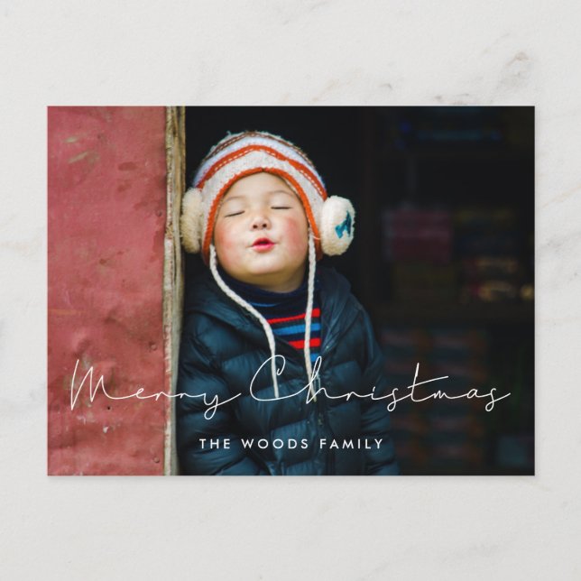 Minimalistische handgeschriebene Frohe Weihnachtsk Postkarte (Vorderseite)