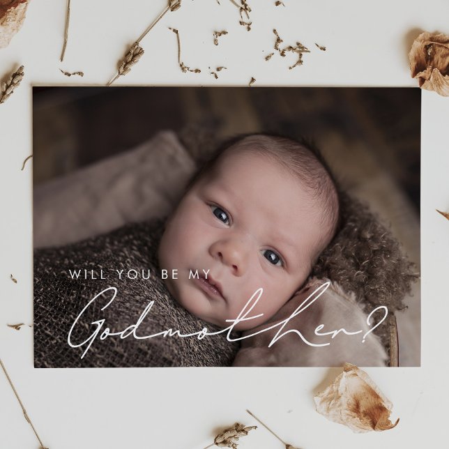 Minimalistische handgeschriebene Godmets-Angebotsk Einladung (will you be my godmother card)