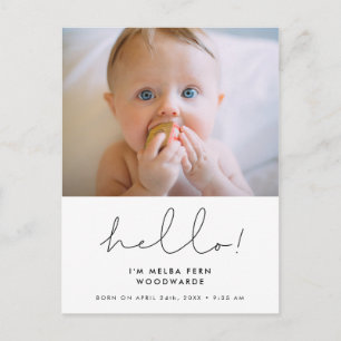 Minimalistische handgeschriebene Hallo neues Baby Postkarte