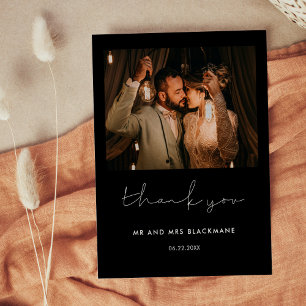 Minimalistische handgeschriebene Hochzeit Danke Fo Postkarte