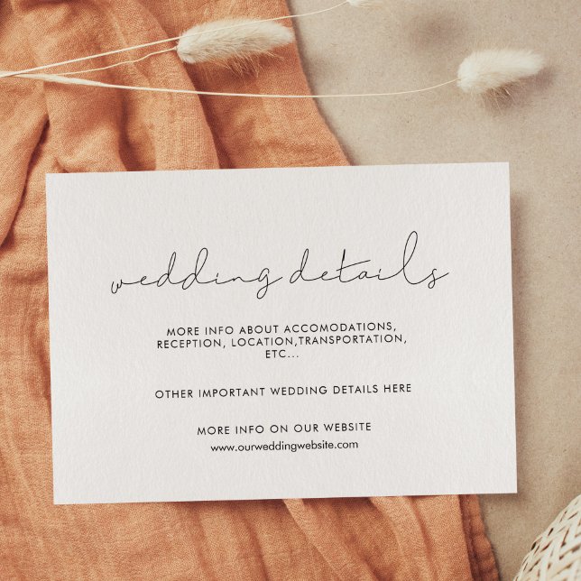 Minimalistische handgeschriebene Hochzeitskarte Begleitkarte (Minimalist handwritten wedding details card)
