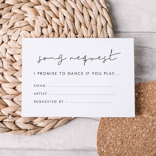 Minimalistische handgeschriebene Hochzeitssong-Anf Begleitkarte (Minimalist handwritten Wedding Song request Enclosure Card)