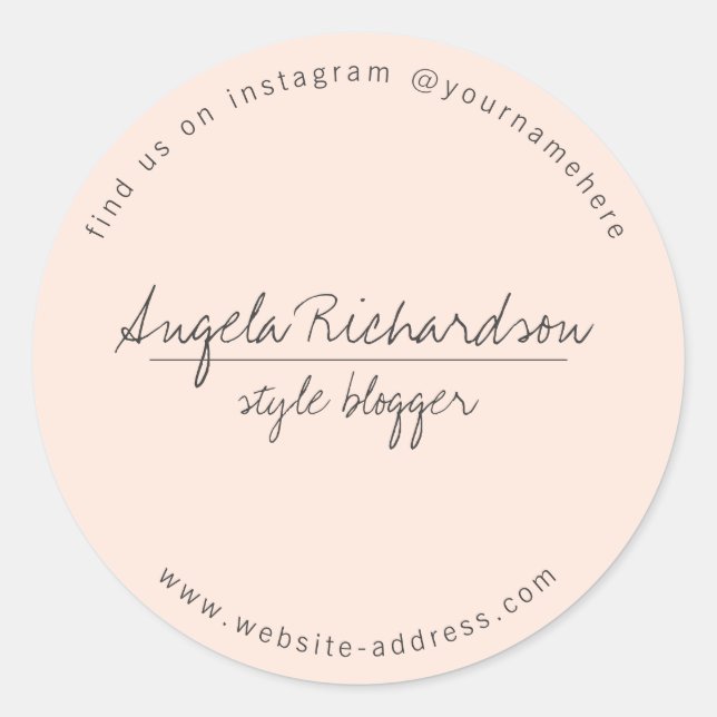 Minimalistische handgeschriebene Peach Runder Aufkleber (Vorderseite)