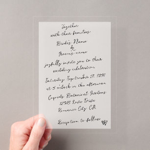 Minimalistische handgeschriebene Schrift-Typografi Acryleinladungen