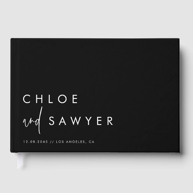 Minimalistische handgeschriebene Script Black Foto Gästebuch (Vorderseite)