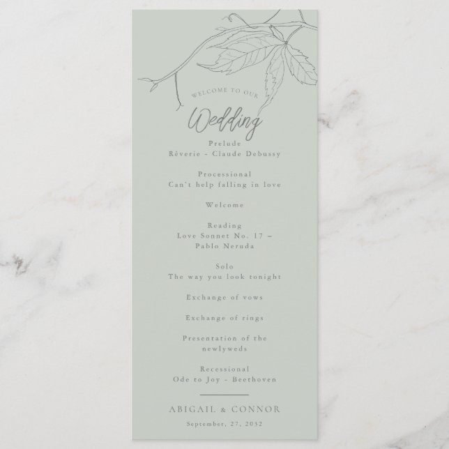 Minimalistische, handgezeichnet Reben weiße Farbe Programm (Vorderseite)