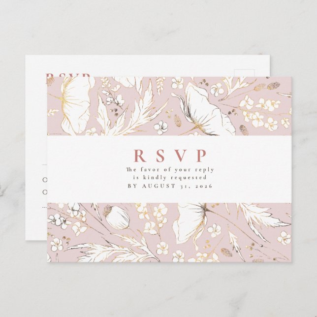 Minimalistische handgezeichnet Wildblumen Hochzeit Postkarte (Vorne/Hinten)