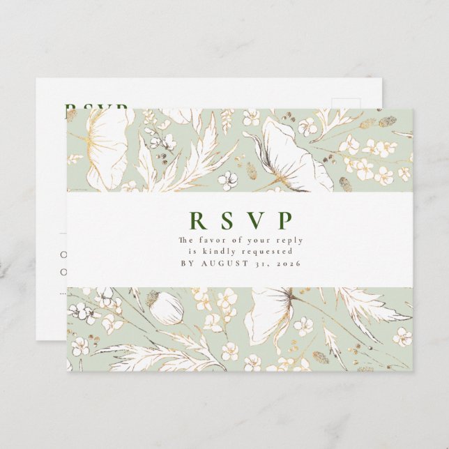 Minimalistische handgezeichnet Wildblumen Hochzeit Postkarte (Vorne/Hinten)