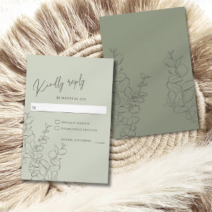 Minimalistische handgezeichnete Blätter grün RSVP Karte