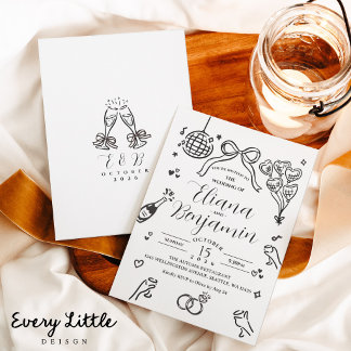 Minimalistische handgezeichnete Hochzeitseinladung Einladung