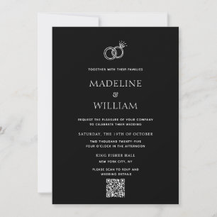 Minimalistische handgezeichnete Ringe Schwarze Qr- Einladung