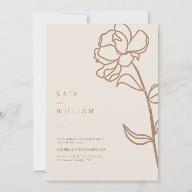Minimalistische handgezogene Elfenbeinhochzeit Einladung (Vorderseite)