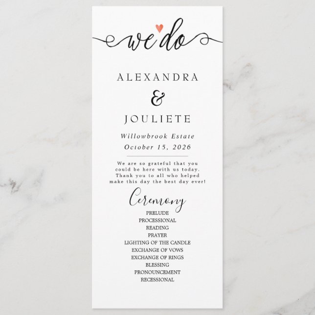 Minimalistische Handschrift, einfach moderne Hochz Programm (Vorderseite)