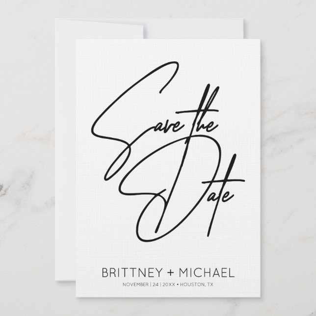 Minimalistische Handschrift Save The Date (Vorderseite)