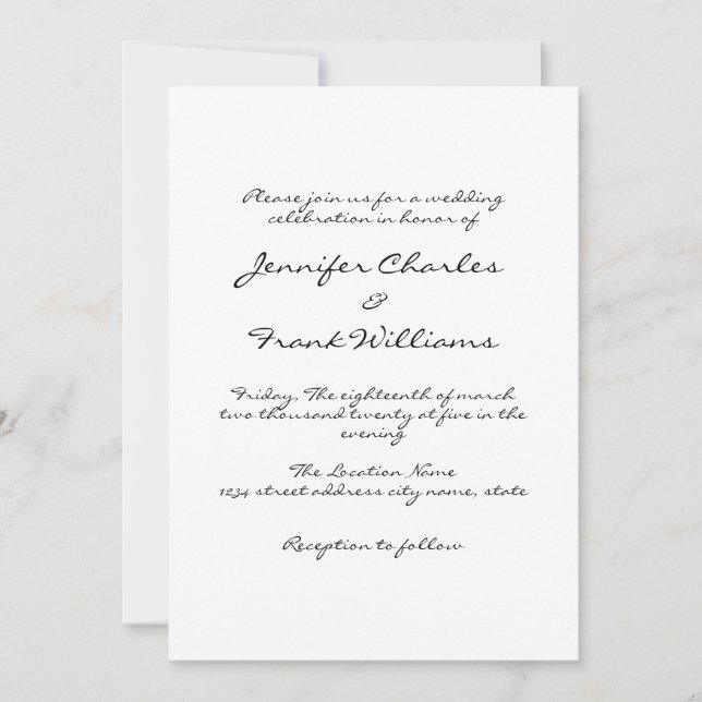 Minimalistische Handschrift White Simple Wedding Einladung (Vorderseite)