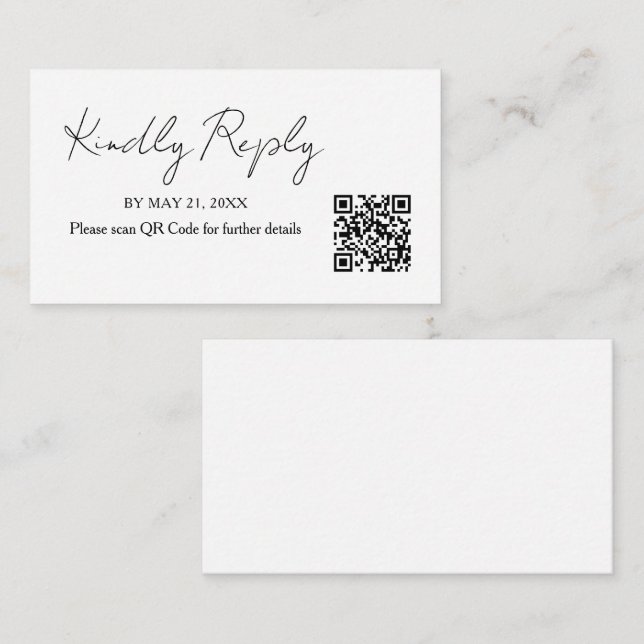 Minimalistische Handwriting-QR-Code-RSVP-Karte Begleitkarte (Vorne/Hinten)