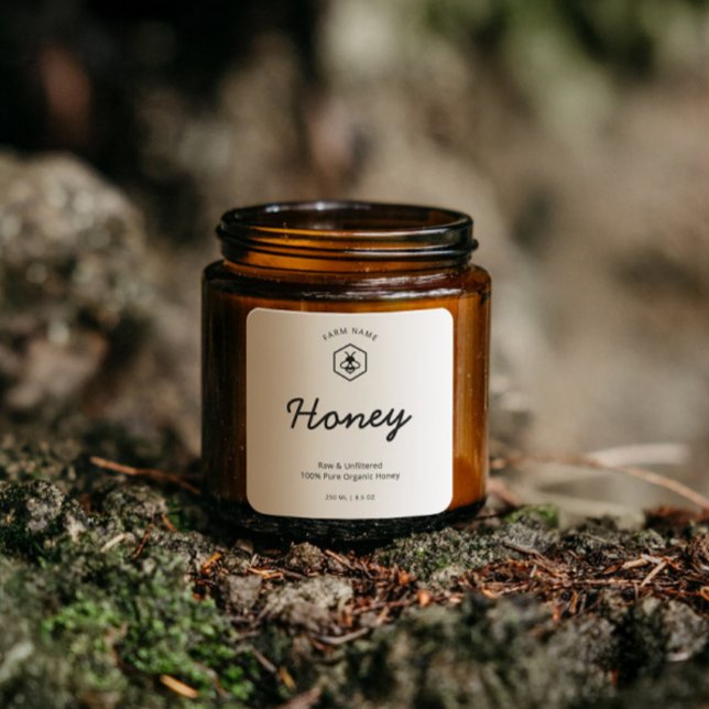 Minimalistische hausgemachte lokale Bio Honey Jar  Quadratischer Aufkleber (Von Creator hochgeladen)