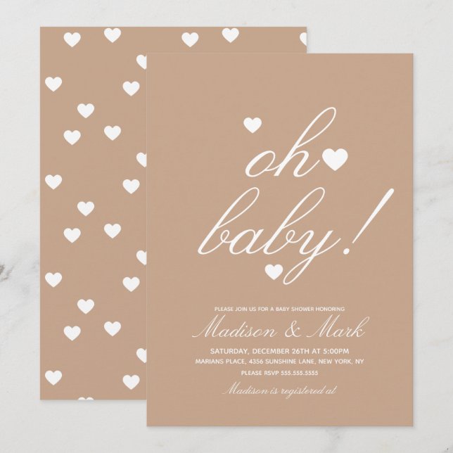 Minimalistische Hearts Baby Dusche Earthy Inv Einladung (Vorne/Hinten)