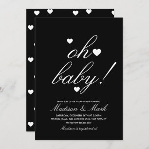 Minimalistische Hearts Black Baby Dusche Einladung