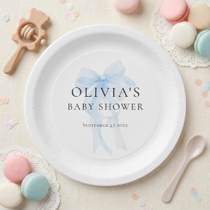 Minimalistische hellblaue Schleife Baby Shower Pappteller