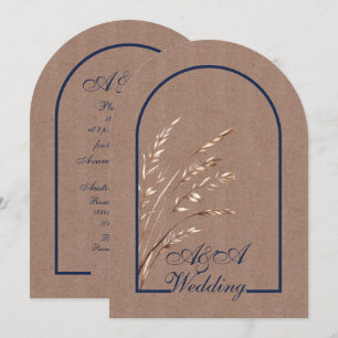 Minimalistische hellbraune und marineblaue Bogen-H Einladung