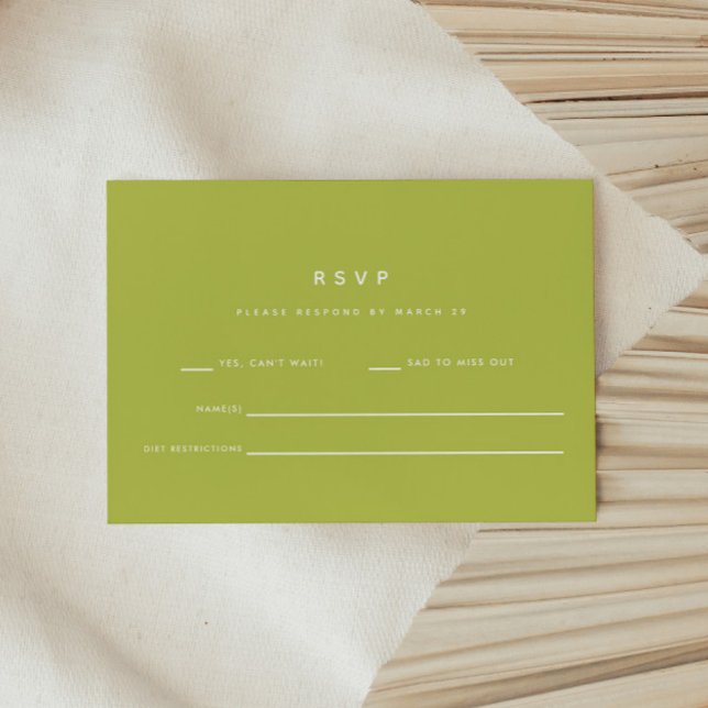 Minimalistische hellgrüne Hochzeit RSVP Karte (Von Creator hochgeladen)