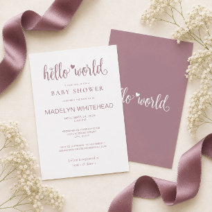 Minimalistische Hello World Baby Shower in Mauve Einladung