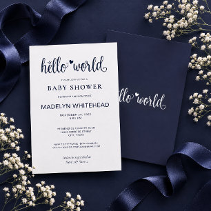 Minimalistische Hello World Baby Shower Navy Blau Einladung