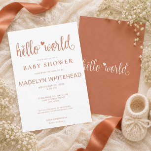 Minimalistische Hello World Baby Shower Terrakotta Einladung