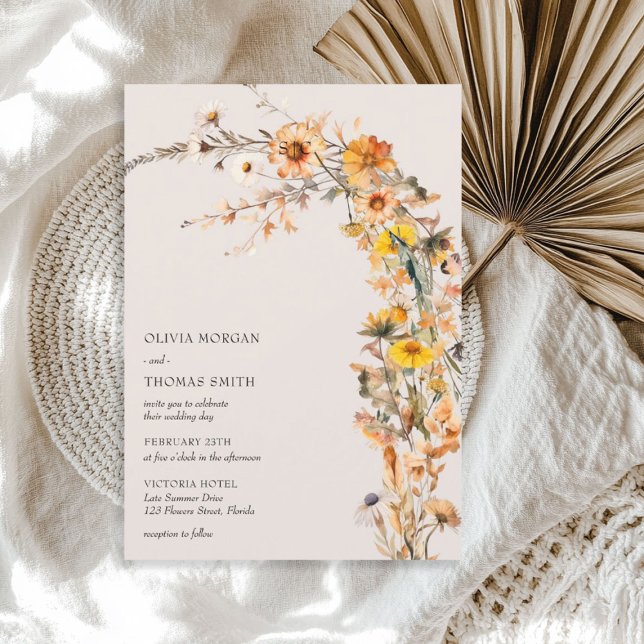 Minimalistische Herbstfarben boho wiadow Wildblume Einladung (Minimalist fall colors boho meadow wildflowers invitation)