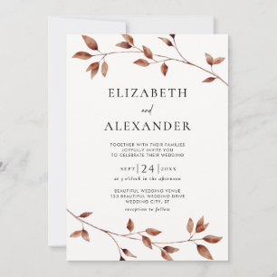 Minimalistische Herbstlaub Botanische Hochzeit Einladung