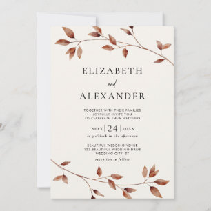 Minimalistische Herbstlaub Botanische Hochzeit Einladung