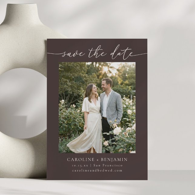 Minimalistische herbstliche braune erdige Skript-F Save The Date (Von Creator hochgeladen)