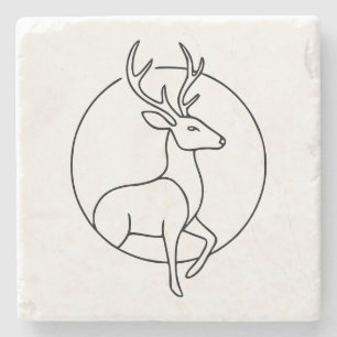 Minimalistische Hirsch-Linienkunst – Waldtier-Kuns Steinuntersetzer