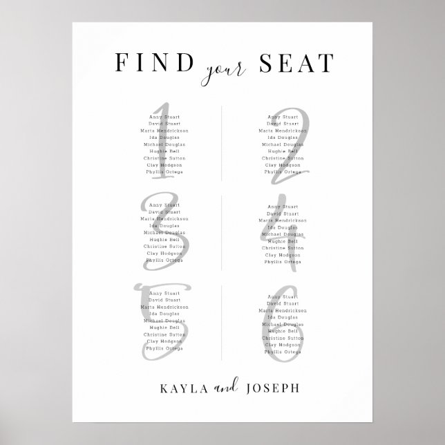 Minimalistische Hochzeit 6 Tafelübersicht Poster (Vorne)