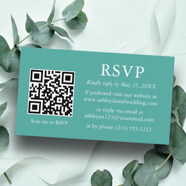 Minimalistische Hochzeit Aquamarin QR-UAWG Begleitkarte (Customize to change text style, size, background color or add more text or a photo to back of card.)