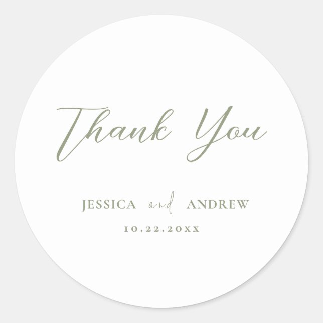 Minimalistische Hochzeit auf Grün und Weiß Runder Aufkleber (Vorderseite)