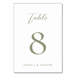 Minimalistische Hochzeit auf Grün und Weiß Tischnummer