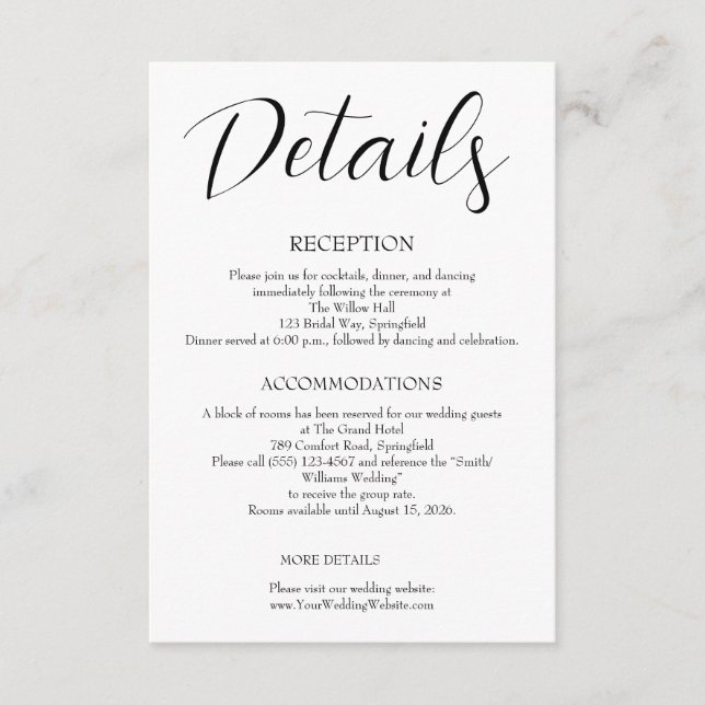 Minimalistische Hochzeit  Begleitkarte (Vorderseite)