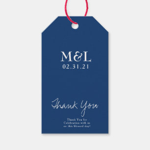 Minimalistische Hochzeit Danke Blau Skript Logo Geschenkanhänger