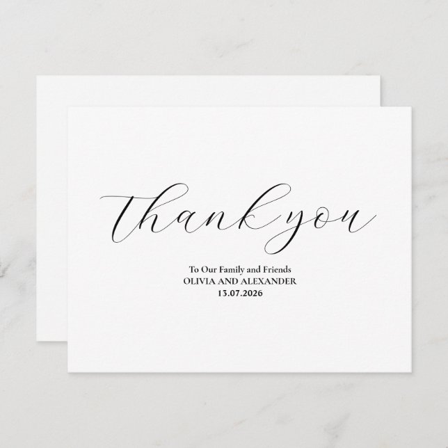 Minimalistische Hochzeit Dankeschön Karte (Vorne/Hinten)