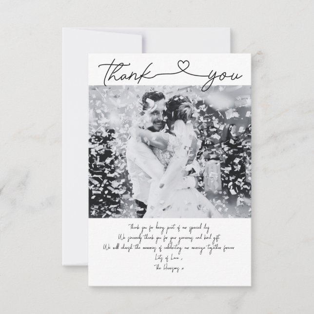 Minimalistische Hochzeit Dankeschön-Karte mit Foto Dankeskarte (Vorderseite)
