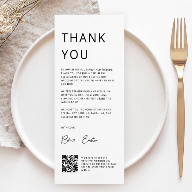 Minimalistische Hochzeit Dankeschön Karte mit Qr C (Minimalist Wedding Thank You Card with Qr Code,)