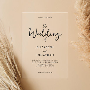 Minimalistische Hochzeit der modernen Kalligrafie Acryleinladungen