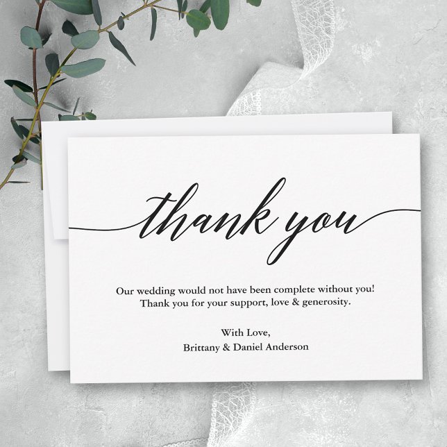 Minimalistische Hochzeit der modernen Kalligrafie Dankeskarte (Customize to change your personalized text size or to add more text or photos to back of card.)