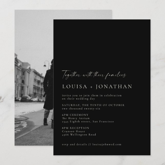 Minimalistische Hochzeit des Fotos mit moderner Sc Einladung (Vorne/Hinten)