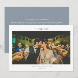 Minimalistische Hochzeit des modernen, blauen Foto Dankeskarte