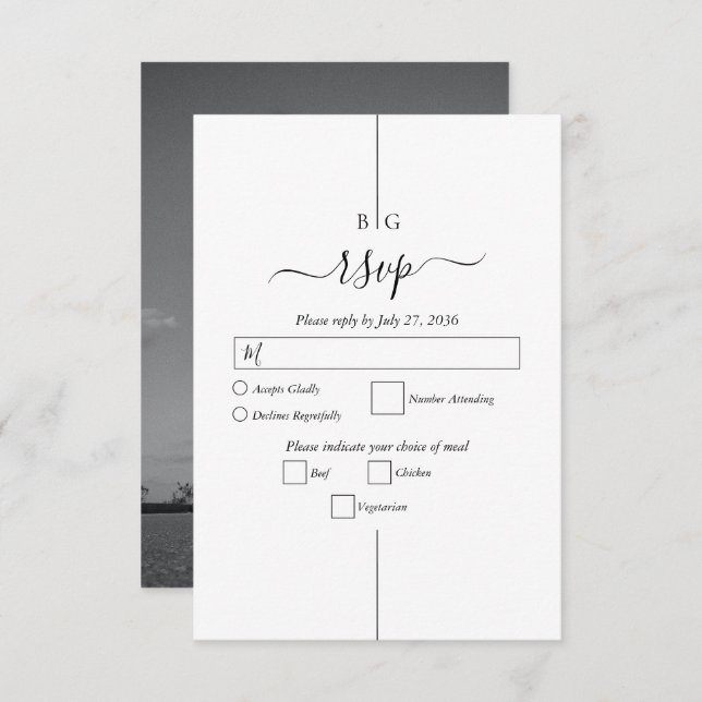 Minimalistische Hochzeit des modernen Fotos RSVP Karte (Vorne/Hinten)