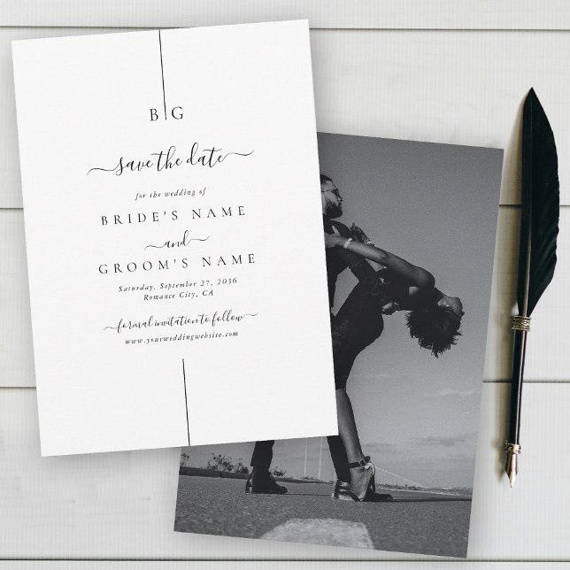Minimalistische Hochzeit des modernen Fotos Save The Date (Minimalist Modern Photo Inline Monogram Wedding Save The Date)